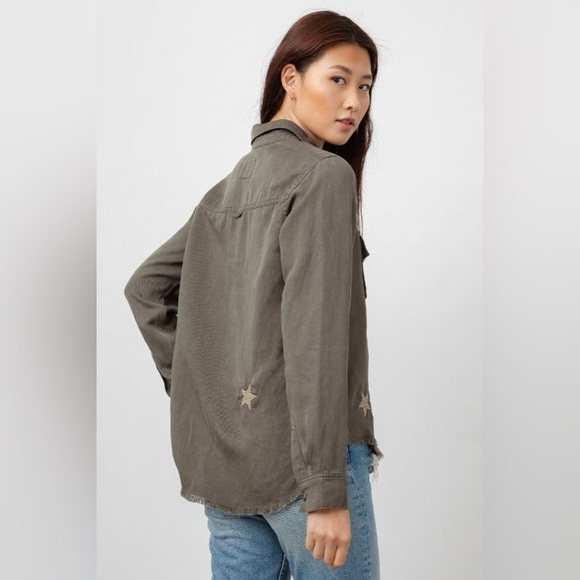 Rails Loren Olive Gold Star Embroidery Button Down Shirt - Picture 3 of 15